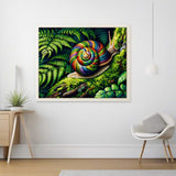 Malen nach Zahlen - Waldschnecke Bild mit bunter Schnecke in moosbedecktem Wald, Realismus-Stil, Wohnzimmer Dekor