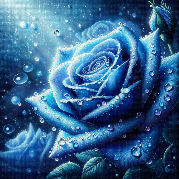 Malen nach Zahlen - Blaue Rose mit Wassertropfen