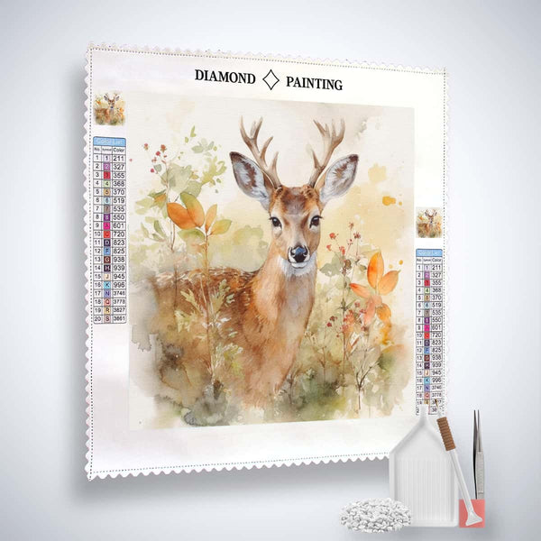 Diamond Painting Kit - Waldbewohner im Gleichklang mit Hirschmotiv, Profi-Leinwand, Acryl Diamonds und Zubehör