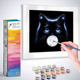 Malen nach Zahlen Sternennachtgeflüster Kit with Black Cat Painting in Progress