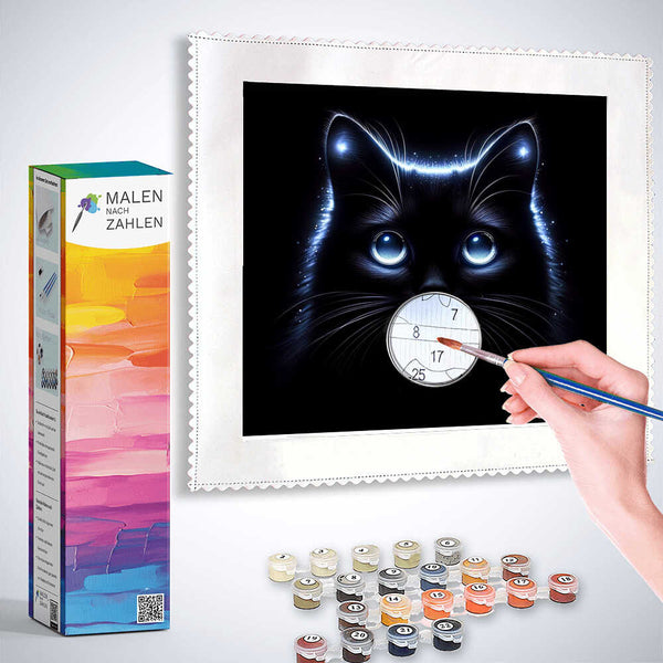 Malen nach Zahlen Sternennachtgeflüster Kit with Black Cat Painting in Progress