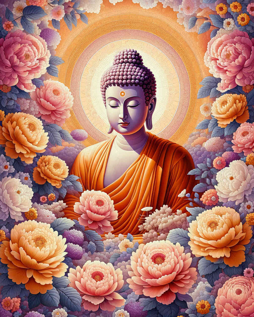 Malen nach Zahlen - Buddha umgeben von Blumen