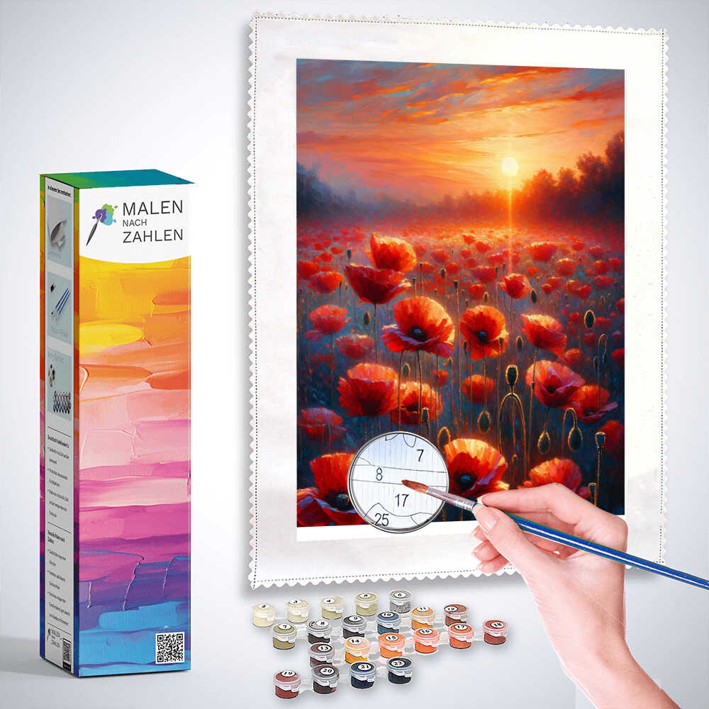 Malen nach Zahlen - Klatschmohn im Abendrot