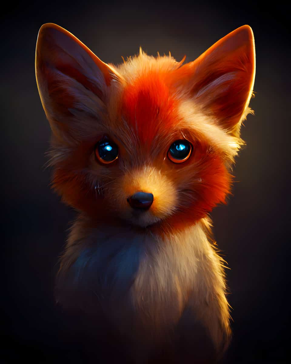 Realistic diamond painting portrait of a fox with bright eyes and glowing fur