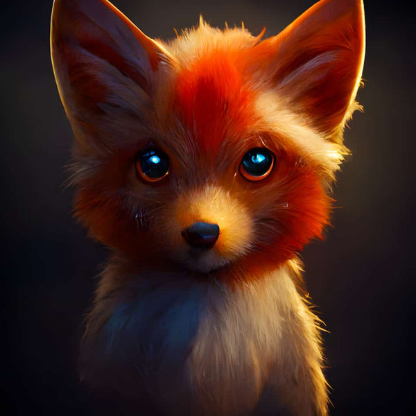 Realistic diamond painting portrait of a fox with bright eyes and glowing fur