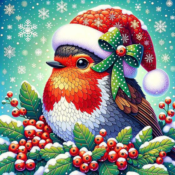 Malen nach Zahlen - Rotkehlchen mit Weihnachtsmütze
