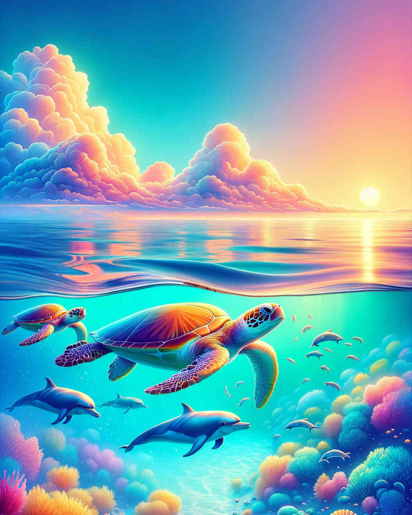 Malen nach Zahlen - Schildkrötenfamilie Delfine