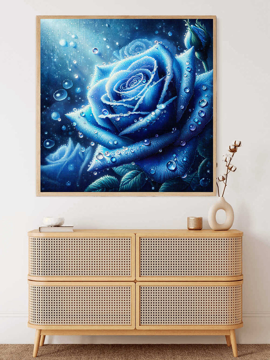 Malen nach Zahlen - Blaue Rose mit Wassertropfen