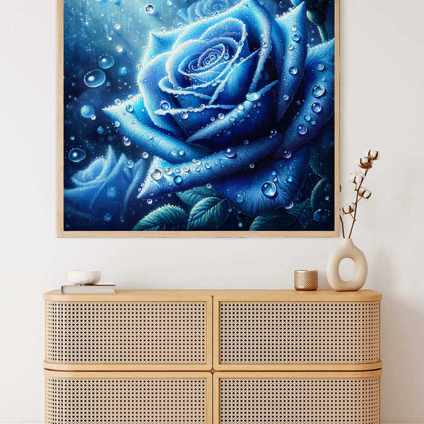 Malen nach Zahlen - Blaue Rose mit Wassertropfen