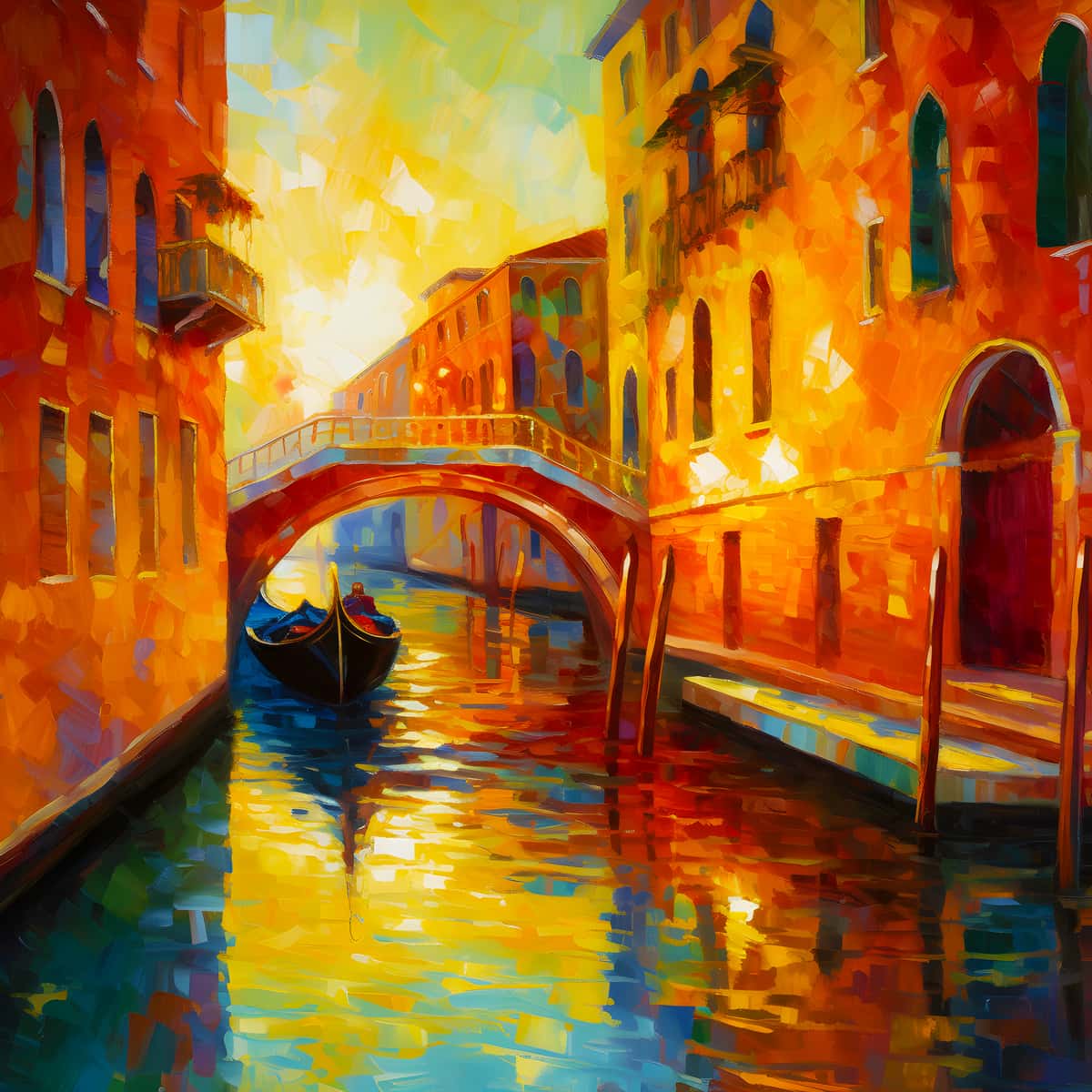 AB Diamond Painting - Venedig Brücke in der Sonne, funkelnde Kunstform mit Gondel und sonnendurchflutetem Kanal.