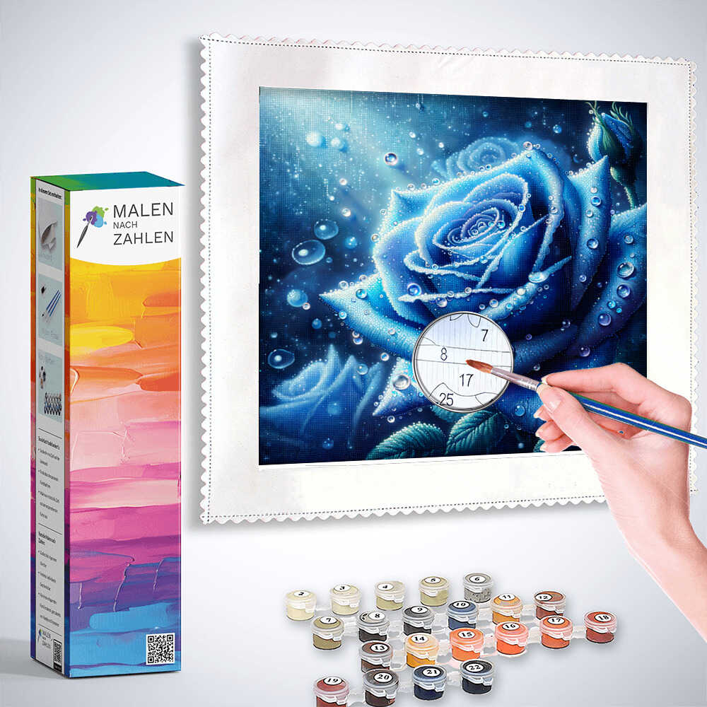 Malen nach Zahlen - Blaue Rose mit Wassertropfen