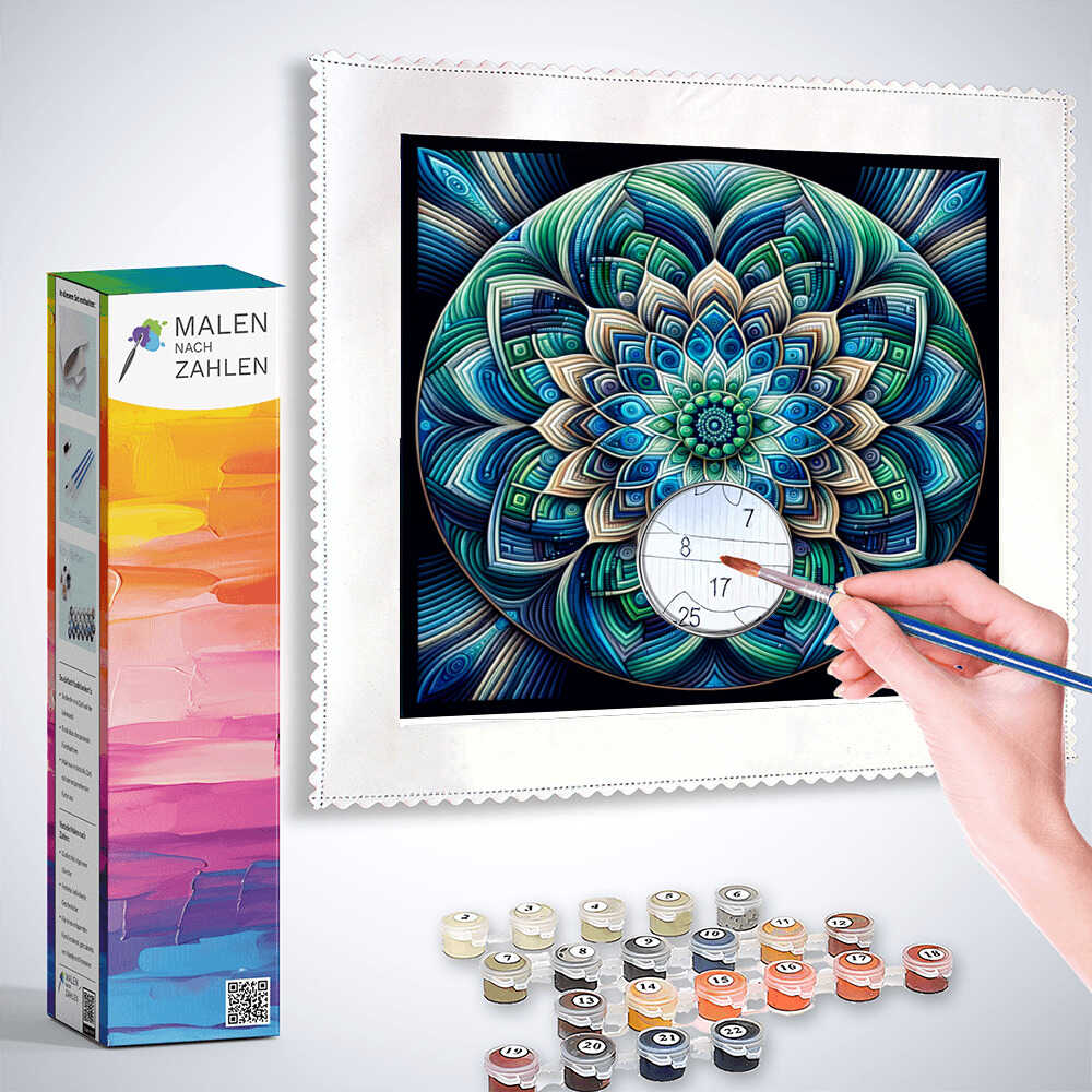 Malen nach Zahlen - Mandala in Grün und Blau
