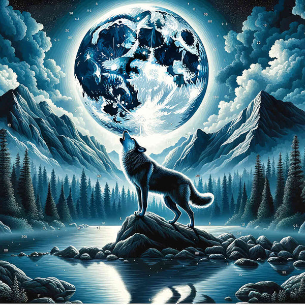 Malen nach Zahlen - Heulender Wolf Vollmond