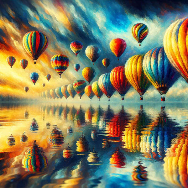 Malen nach Zahlen - Heißluftballon Spiegelbild See