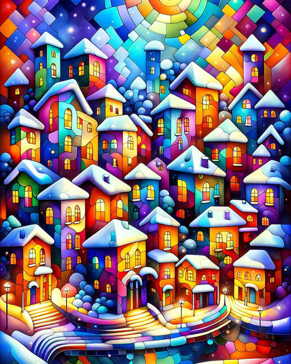 Malen nach Zahlen - Bunte Häuser abstrakt