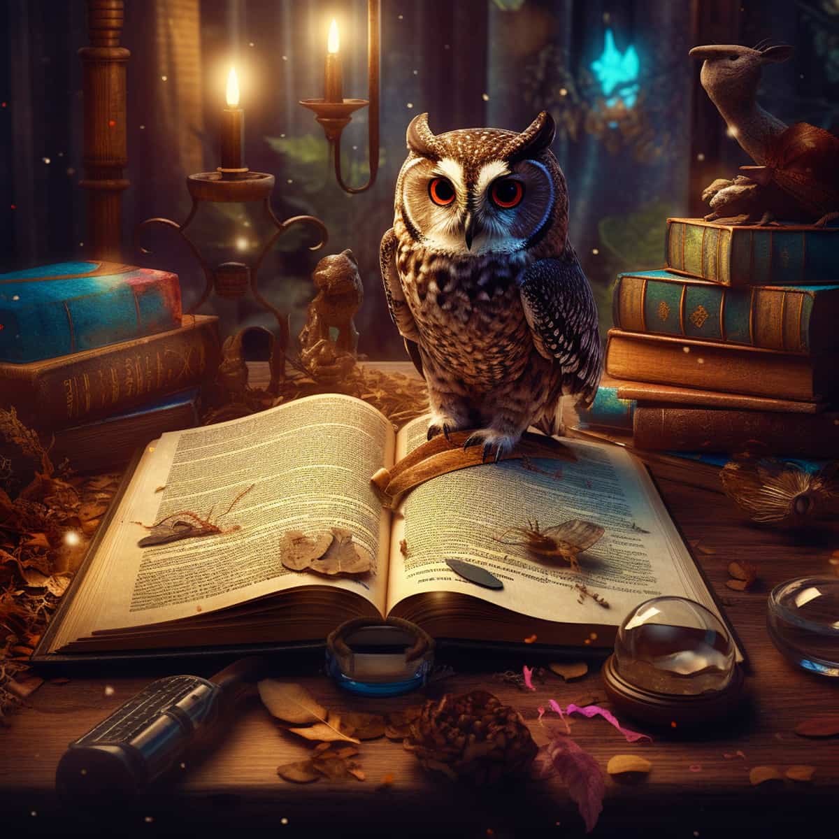 Malen nach Zahlen - Eule mit Buch und Kerzen in einer gemütlichen, magischen Umgebung. Perfekt für entspannendes und kreatives Malen.