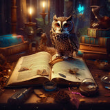 Malen nach Zahlen - Eule mit Buch und Kerzen in einer gemütlichen, magischen Umgebung. Perfekt für entspannendes und kreatives Malen.