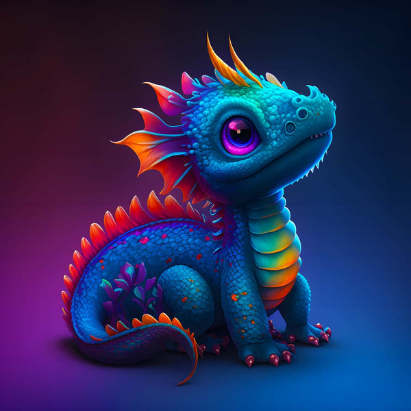 Diamond Painting - Neugieriger Drache, ein buntes und detailreiches Drachenmotiv, ideal für kreative und funkelnde Kunstwerke.