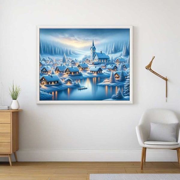 Malen nach Zahlen - Dorf im Winter verschneit