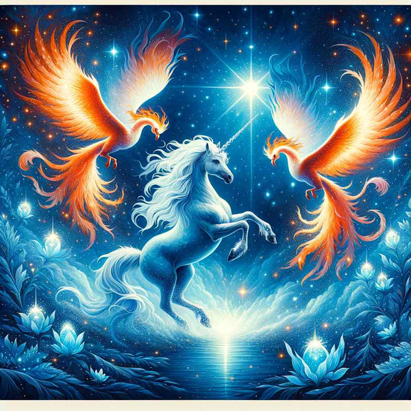 Malen nach Zahlen - Einnhorn und Phönix