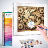 Malen nach Zahlen - Eine Reise durch Zeiten und Meere Produkt-Kit mit antiker Weltkarte und Malutensilien