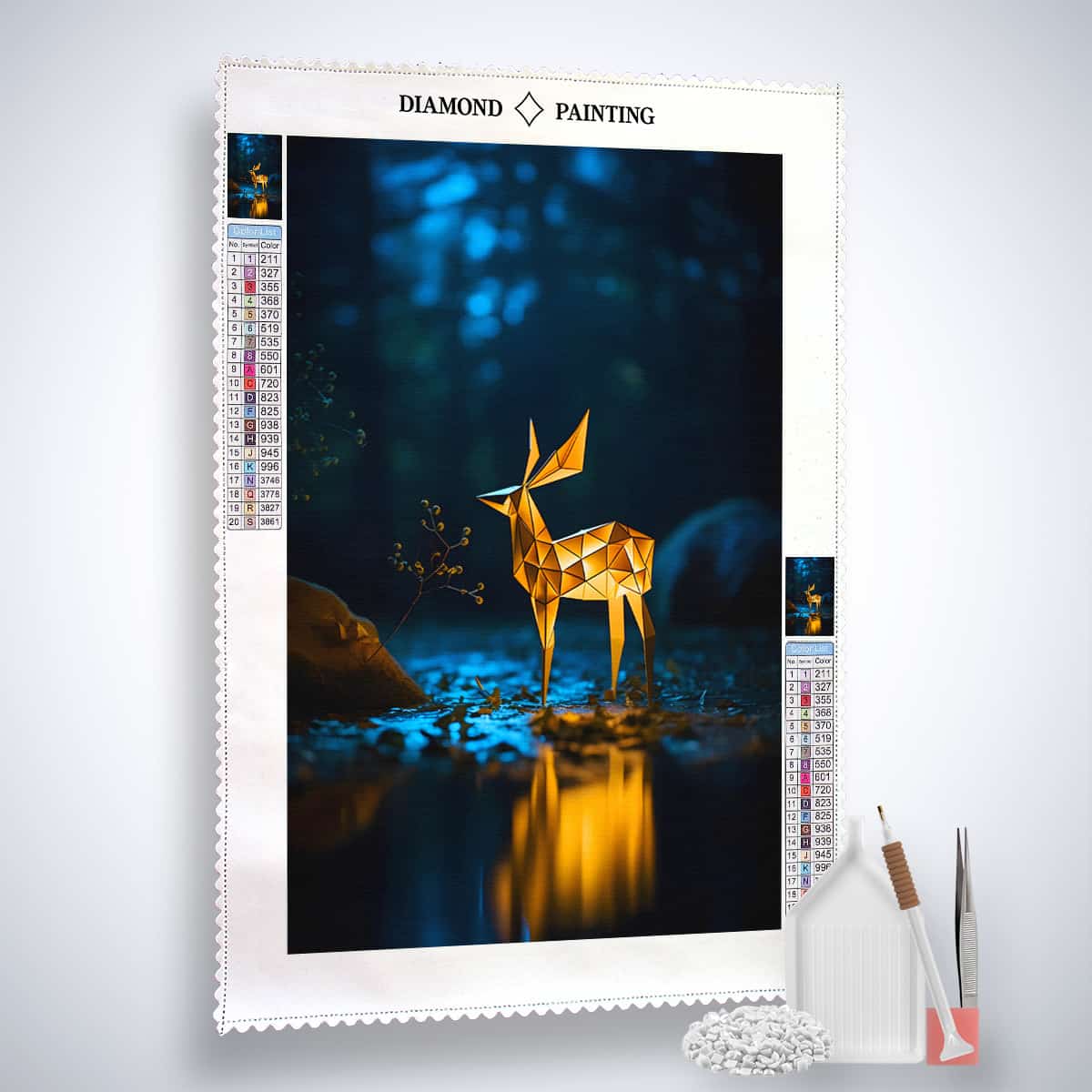 AB Diamond Painting Kit - Leuchtendes Reh in der Nacht, Leinwand, Acryl Diamonds, Künstler-Pinzette, Profi Setzstift