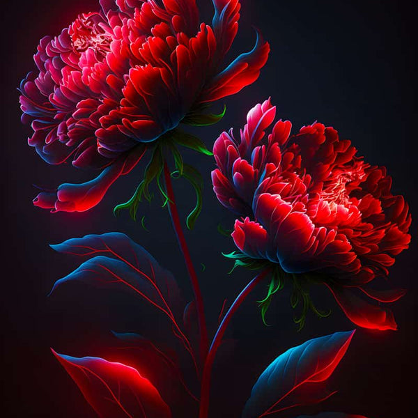 Diamond Painting - Rosen in der Nacht, kunstvolle rote Rosen leuchten im Dunkeln. Erstelle deine funkelnde Kunst mit unserem Komplettset!