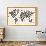 Malen nach Zahlen Weltkarte mit eleganten Mustern, monochromatisch, Wohnzimmerdekoration, moderne Wandkunst Welt der Muster