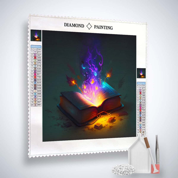 Diamond Painting Kit Buch mit Lila Geheimnis - Leinwand mit funkelnden Motiven, Acryl Diamonds und Profi-Werkzeugen