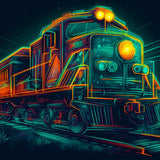 Zug bei Nacht im Licht Diamond Painting - Leuchtender Güterzug im Dunkeln mit hellem Lichtstrahl - Komplettes Diamond Painting Kit