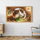 Framed painting by numbers of a cute pig on a white wall in a modern living room
