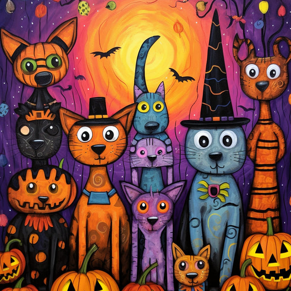 Malen nach Zahlen - Halloween Katzen, Hunde, Spinne