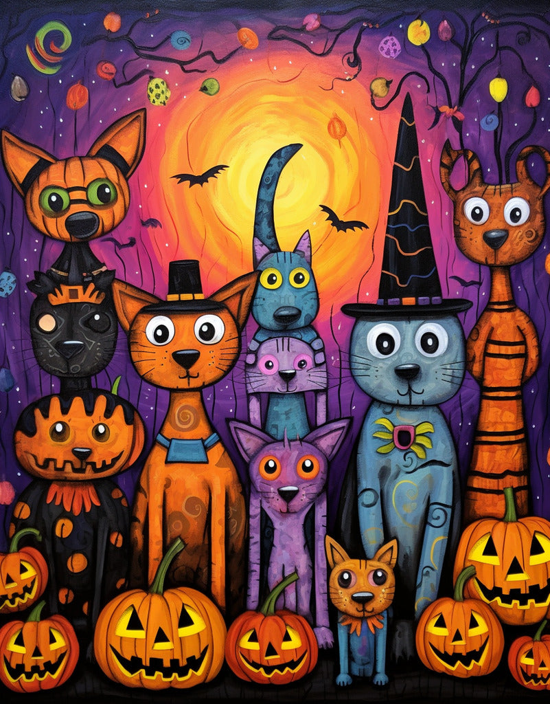 Malen nach Zahlen - Halloween Katzen, Hunde, Spinne