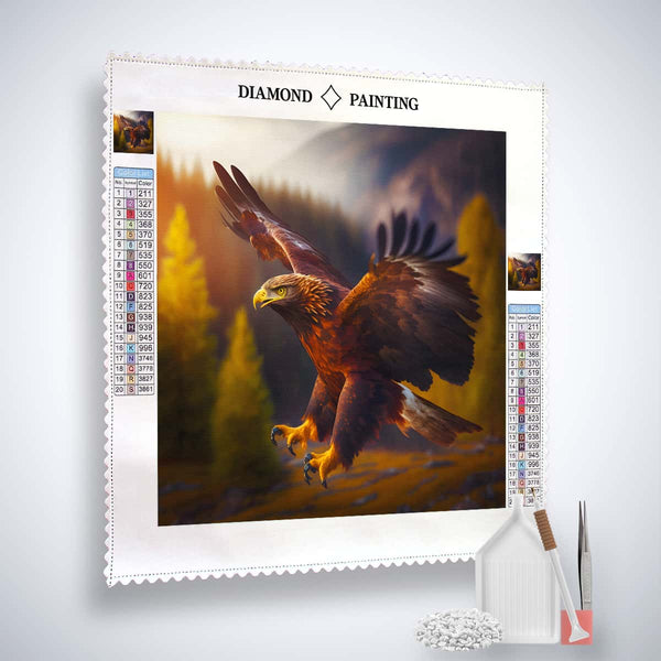 Diamond Painting Kit Adler seitlich - Eagle in Flight Design, Acrylic Diamonds, Canvas, Tools Included