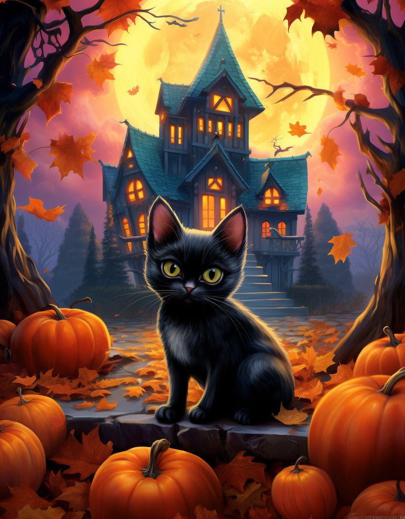 Malen nach Zahlen - Halloweenvilla, Katze und Maus