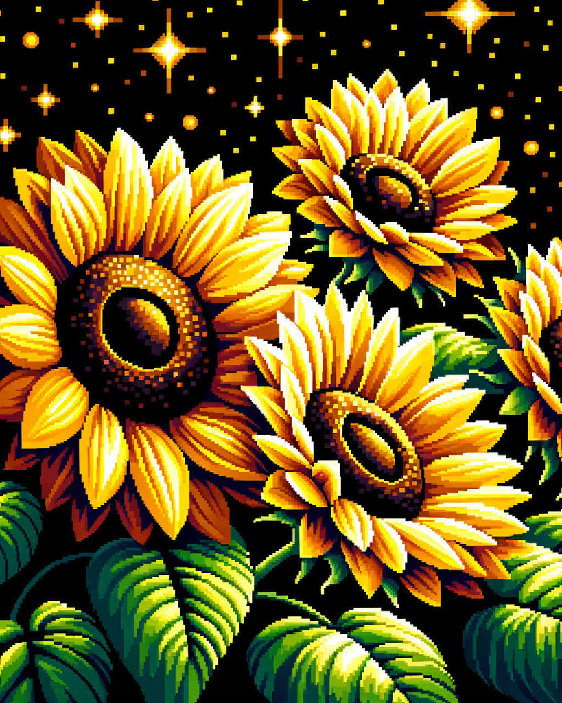 Malen nach Zahlen - Sonnenblumen auf Schwarz
