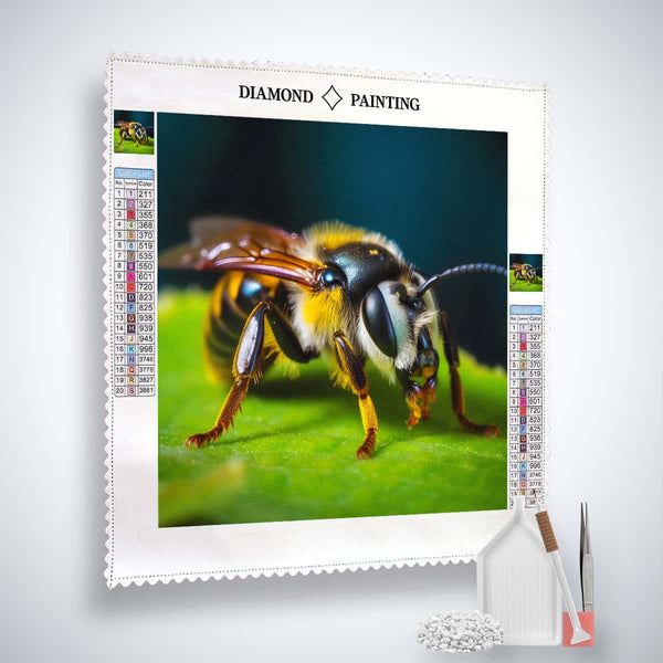 Diamond Painting Kit Biene Frontal - Bee on Leaf Design with Acrylic Diamonds, Professional Canvas, and Tools for Sparkling Art