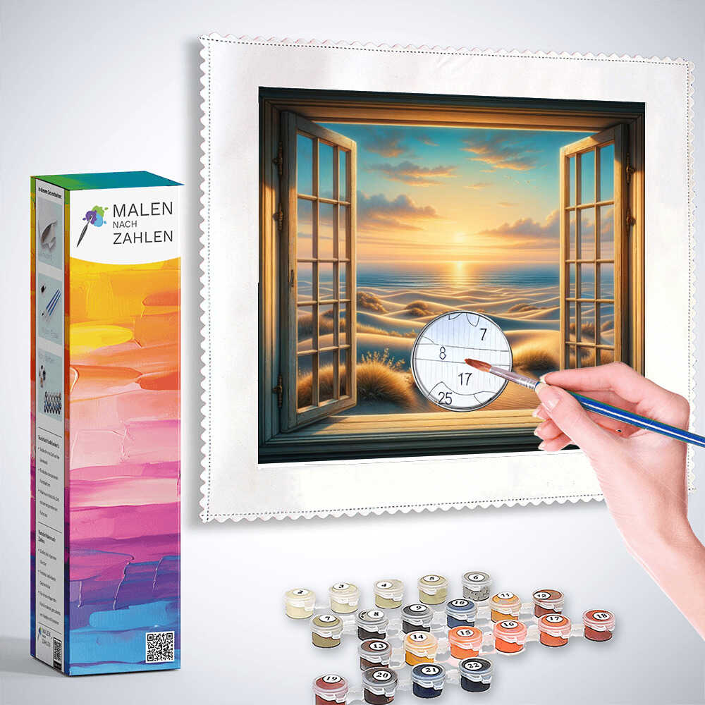 Malen nach Zahlen - Blick aus Fenster, Strand