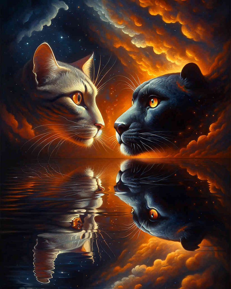 Malen nach Zahlen - Katze, Panther Spiegelbild