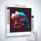 AB Diamond Painting - Zugfahrt in der Nacht Kit: Profiliertes Dampflokmotiv mit schimmernden Acryl Diamonds und Zubehör, Kunst, die funkelt!