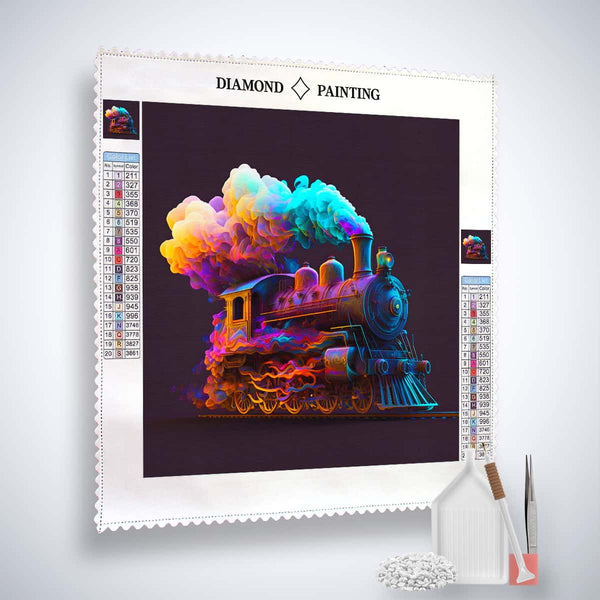 AB Diamond Painting - Zugfahrt in der Nacht Kit: Profiliertes Dampflokmotiv mit schimmernden Acryl Diamonds und Zubehör, Kunst, die funkelt!