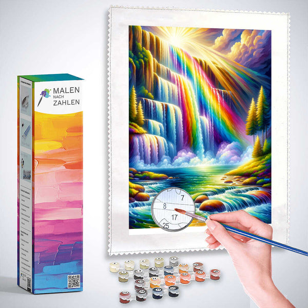 Malen nach Zahlen - Regenbogen Wasserfall