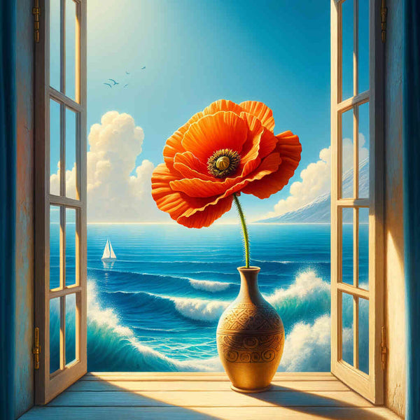 Malen nach Zahlen - Mohnblume auf Fensterbank