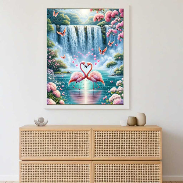 Malen nach Zahlen - Flamingo Herz Wasserfall