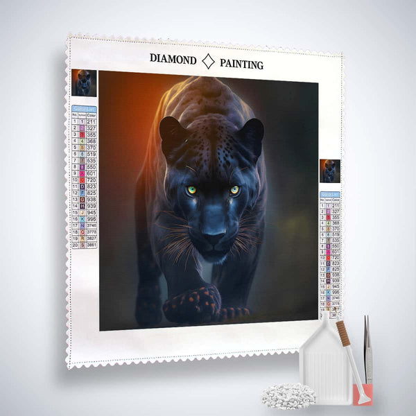 Diamond Painting Kit - Gefährlicher Panter, inkl. Profi-Leinwand, Acryl Diamonds, Künstler-Pinzette, Setzstift und Flächensetzer