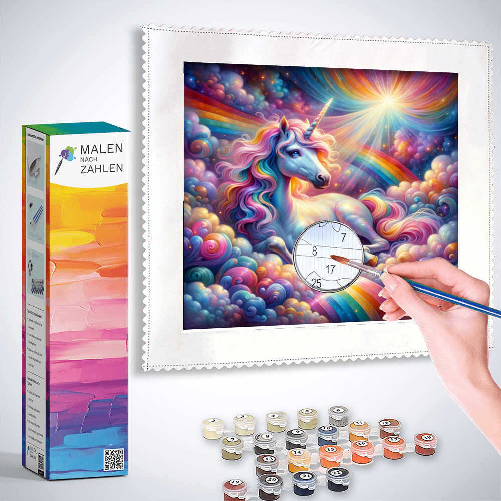 Malen nach Zahlen - Einhorn vor Regenbogen