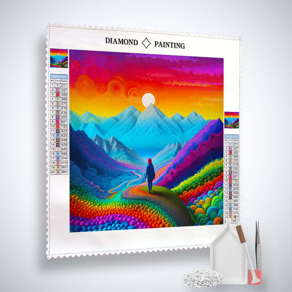AB Diamond Painting Kit - Bunte Kunst Abstrakt with Colorful Mountain and Sunset Scene