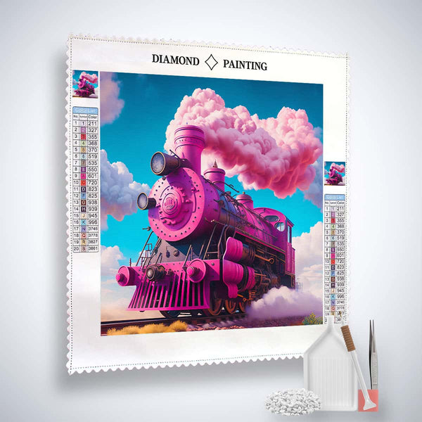 AB Diamond Painting Kit - Pinker Fantasyzug with acrylic diamonds and tools