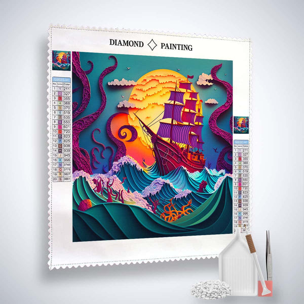 AB Diamond Painting Kit - Schiff auf rauer See Paperart, inklusive Profi-Leinwand, Acryl Diamonds, Künstler-Pinzette und Setzstift
