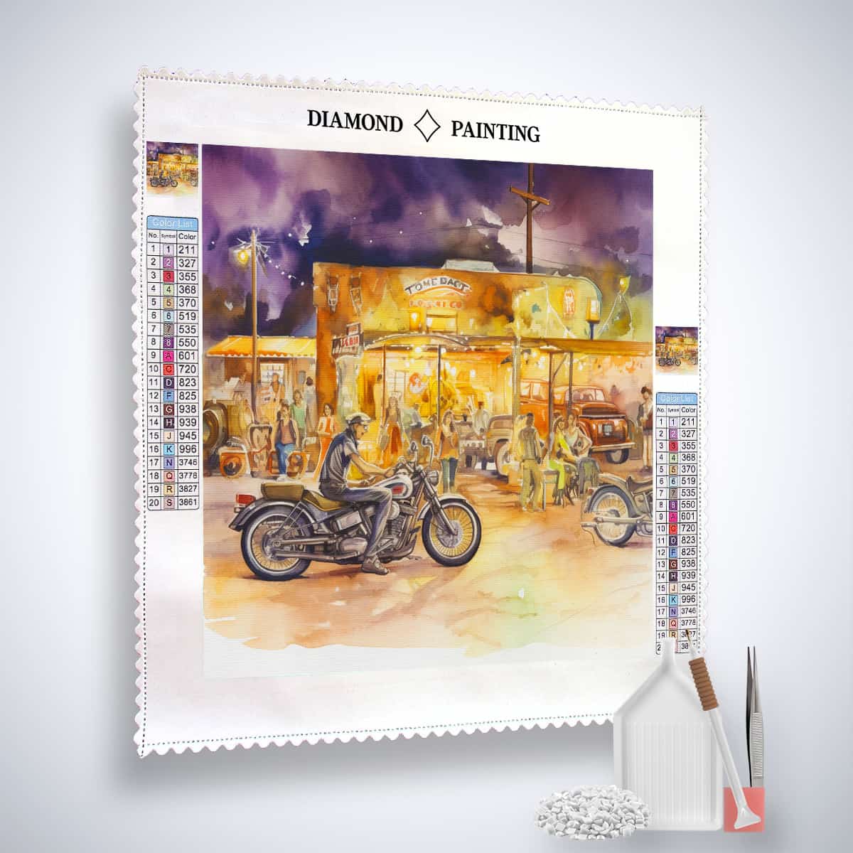 Diamond Painting Kit - Motorcyclist Scene with Twinkling Acrylic Diamonds and Complete DIY Tools